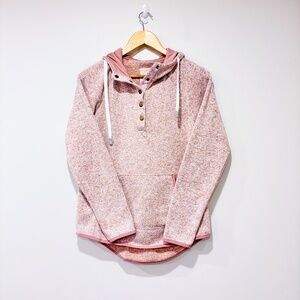THREAD & SUPPLY Pink Hooded Sweater | Cozy Button Neck Pullover *